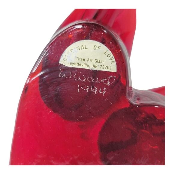Vintage Double Cardinal of Love Art Glass Bird W Ward Signed 1993 Paperweight - Picture 8 of 14